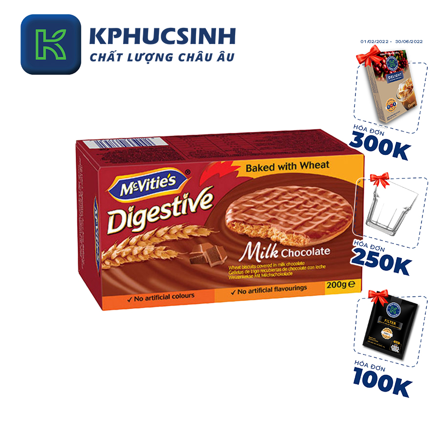 Bánh quy lúa mì nguyên cám sô cô la sữa McVitie's Digestive 200g